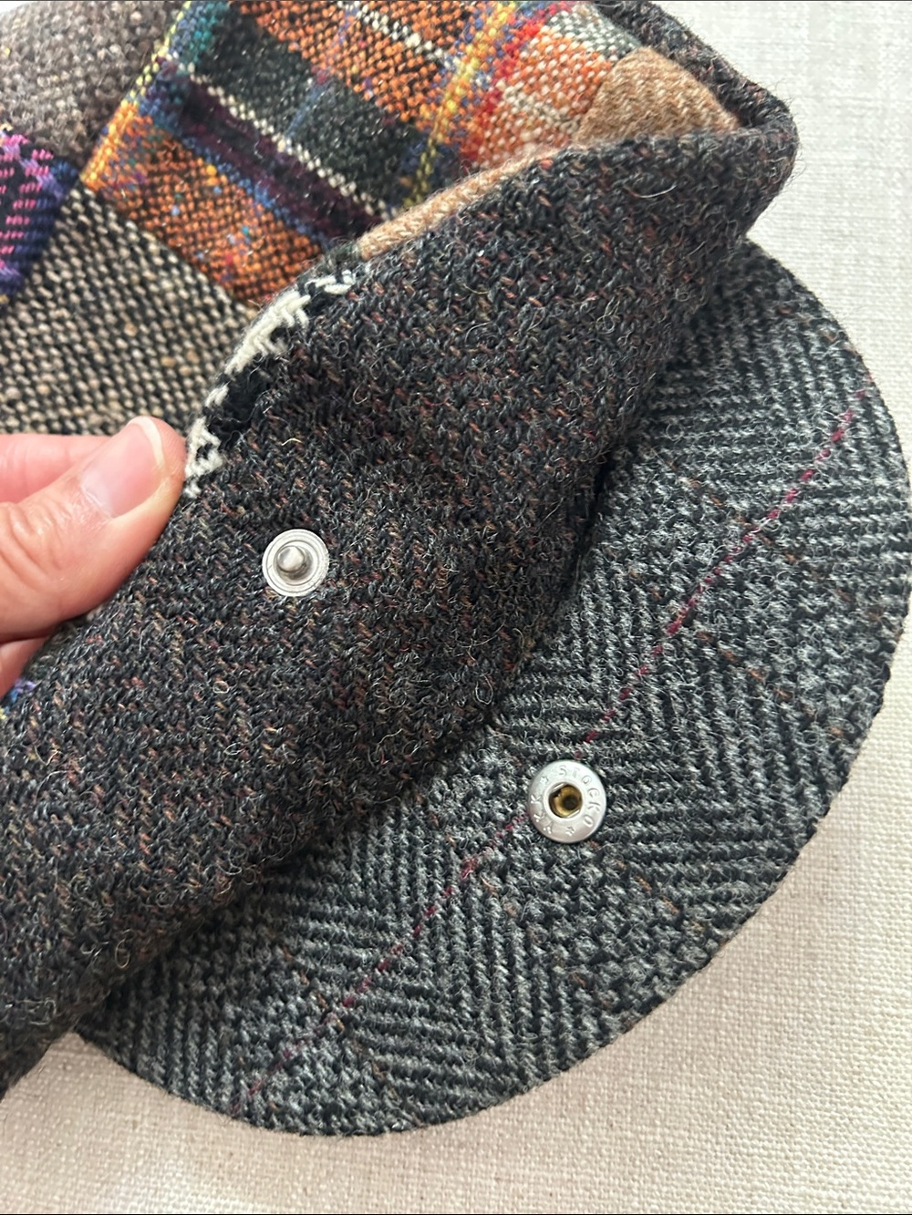 Vintage Hanna Hats Pure Wool Patchwork Cap Tweed Men's Medium Made in Ireland - Picture 5 of 11
